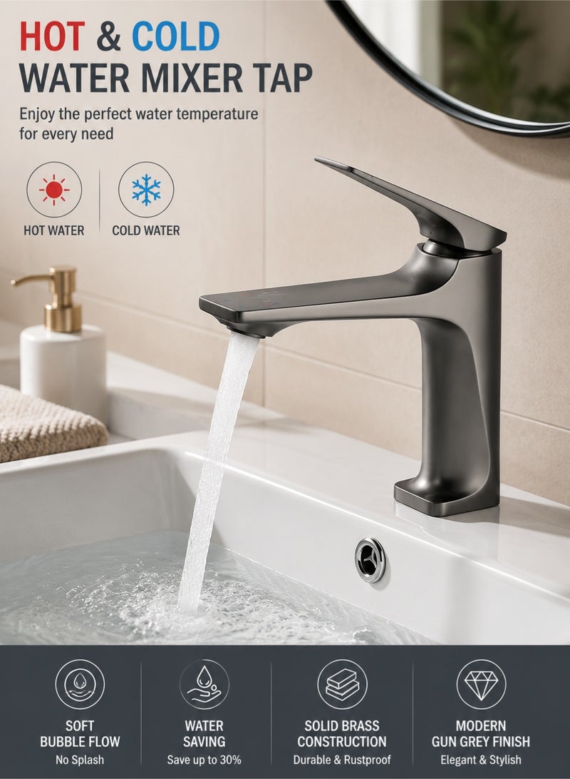 Monda 2 Pack Bathroom Sink Faucet Hot And Cold Water Mixer Tap Single Handle Basin Faucet Single Hole Deck Mounted Wash Basin Tap With 60cm Hoses Grey For Bathroom Kitchen Vanity Sink - Image 2