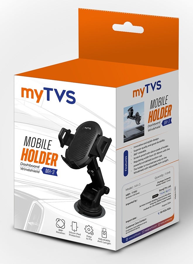 ماي تي في اس حامل هاتف للسيارة من myTVS للهواتف الذكية قابل للدوران بزاوية 360 درجة بدون استخدام اليدين للوحة القيادة وفتحة التهوية والزجاج الأمامي - Image 2