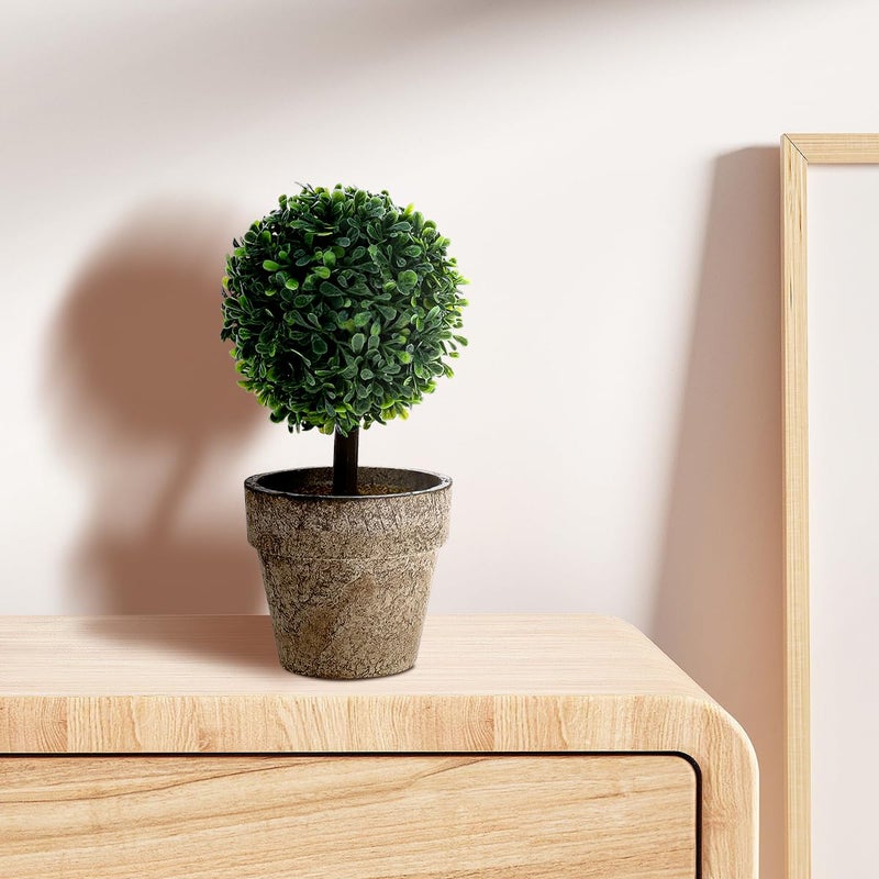 Woration Artificial Green Grass Ball Potted Fake Shrubs Big & Small Ball Plant Decoration Faux Small Boxwood Topiary Home Office Desk Table Room, 2 Pack - Image 5