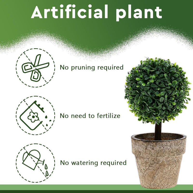 Woration Artificial Green Grass Ball Potted Fake Shrubs Big & Small Ball Plant Decoration Faux Small Boxwood Topiary Home Office Desk Table Room, 2 Pack - Image 4