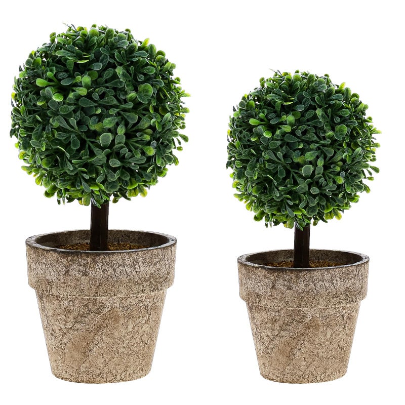 Woration Artificial Green Grass Ball Potted Fake Shrubs Big & Small Ball Plant Decoration Faux Small Boxwood Topiary Home Office Desk Table Room, 2 Pack - Image 1