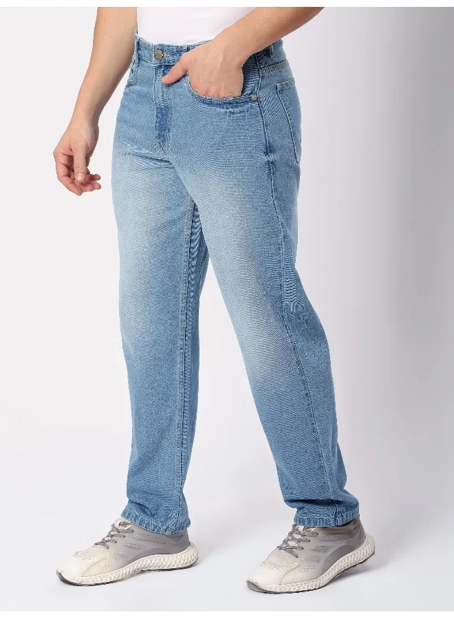 Beyoung Light Blue Faded Baggy Fit Jeans for men