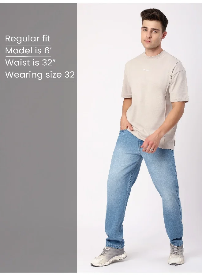 Beyoung Light Blue Faded Baggy Fit Jeans for men