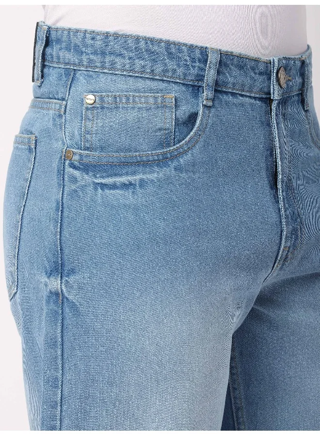Beyoung Light Blue Faded Baggy Fit Jeans for men
