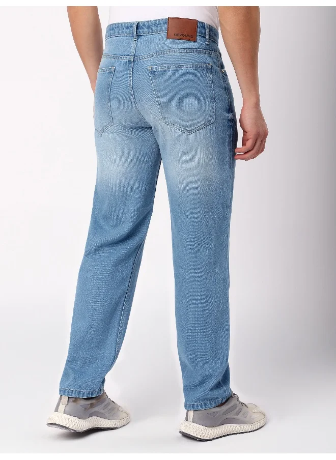 بيونغ Light Blue Faded Baggy Fit Jeans for men