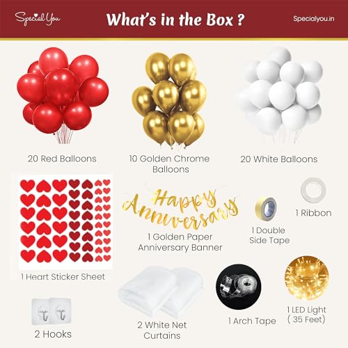 SpecialYou.in Special You Happy Anniversary Decoration Items with Golden, Red & White Balloons for Decoration, Romantic Decoration for Bedroom, Anniversary Decoration Kit, Anniversary Decor- 60Pcs - Image 3