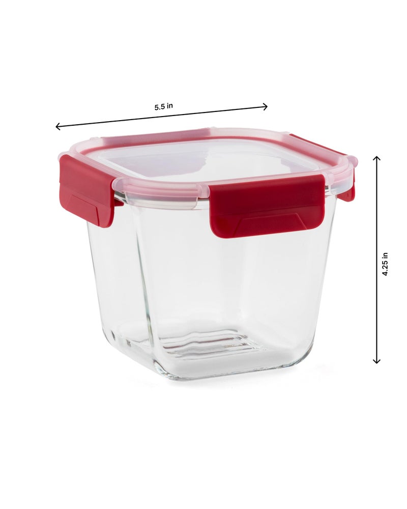 DUBBLIN Lock Me Up Glass Heat Resistant Borosilicate Glass Container 850ml - Square, Clear | Oven, Freezer & Microwave Safe Storage Solution (1 Piece) - Image 3