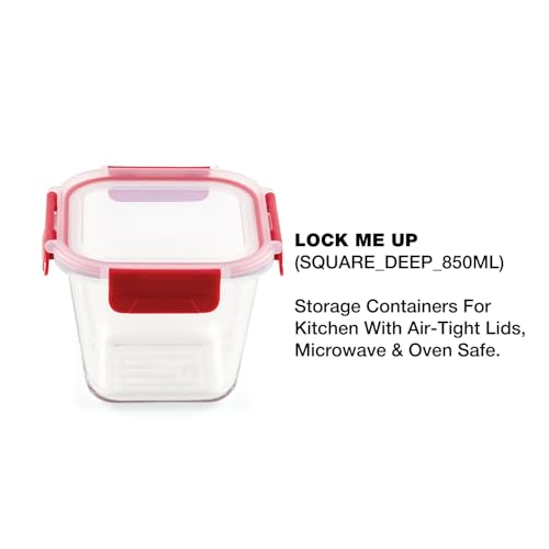 DUBBLIN Lock Me Up Glass Heat Resistant Borosilicate Glass Container 850ml - Square, Clear | Oven, Freezer & Microwave Safe Storage Solution (1 Piece) - Image 2