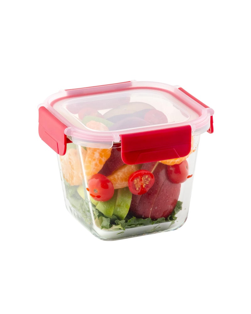 DUBBLIN Lock Me Up Glass Heat Resistant Borosilicate Glass Container 850ml - Square, Clear | Oven, Freezer & Microwave Safe Storage Solution (1 Piece) - Image 1