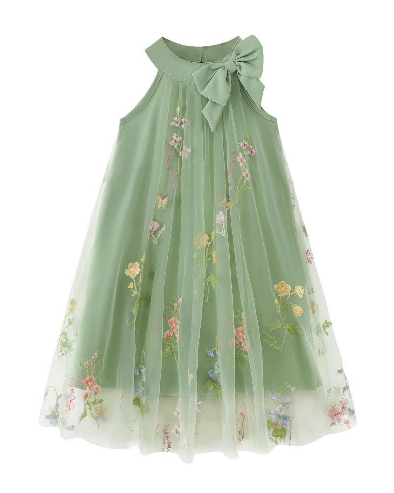 Saeaby Kids Toddler Girl Dress Summer Clothes Ruffle Sleeveless Little Girl Dress Flower Casual Beach Sundress Outfits Green Dresses for Girls 7-8 - Image 1