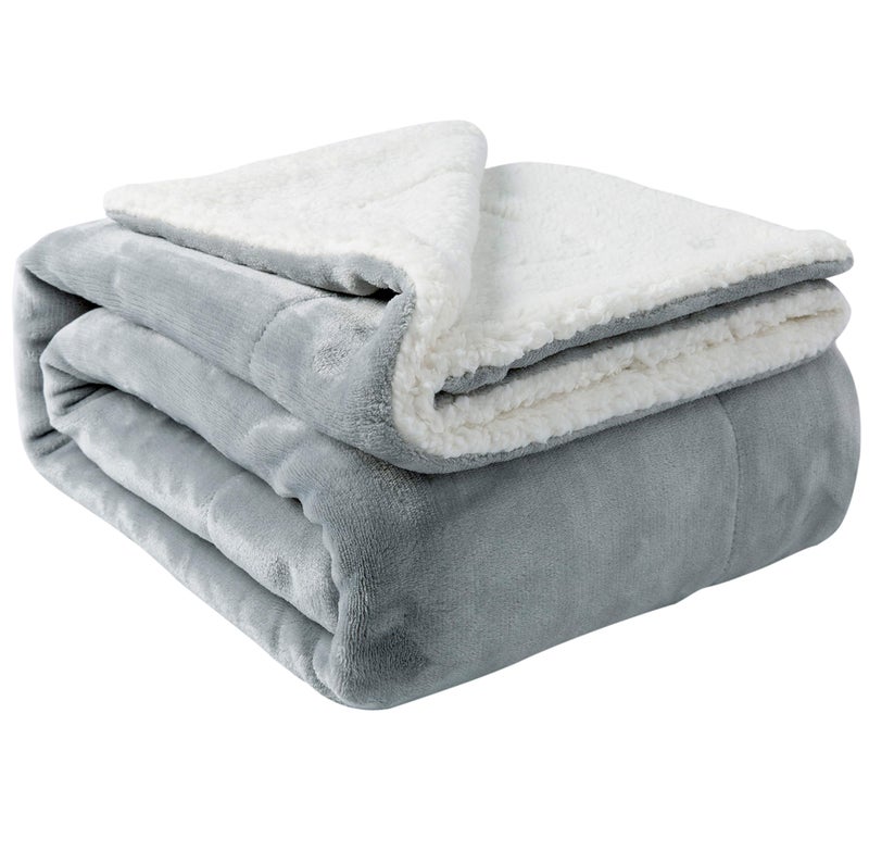 NANPIPER Sherpa Blanket Warm Blankets for Winter Super Soft Fuzzy Flannel FleeceWool Like Reversible Velvet Plush Couch Blanket LightweightLight Grey Throw Size 50x60