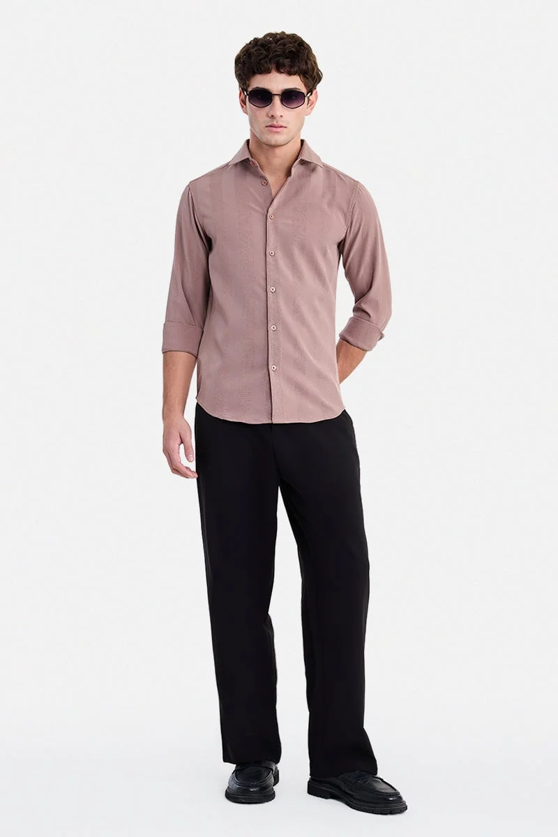 SNITCH Peach Textured Long Sleeve Slim Fit Shirt