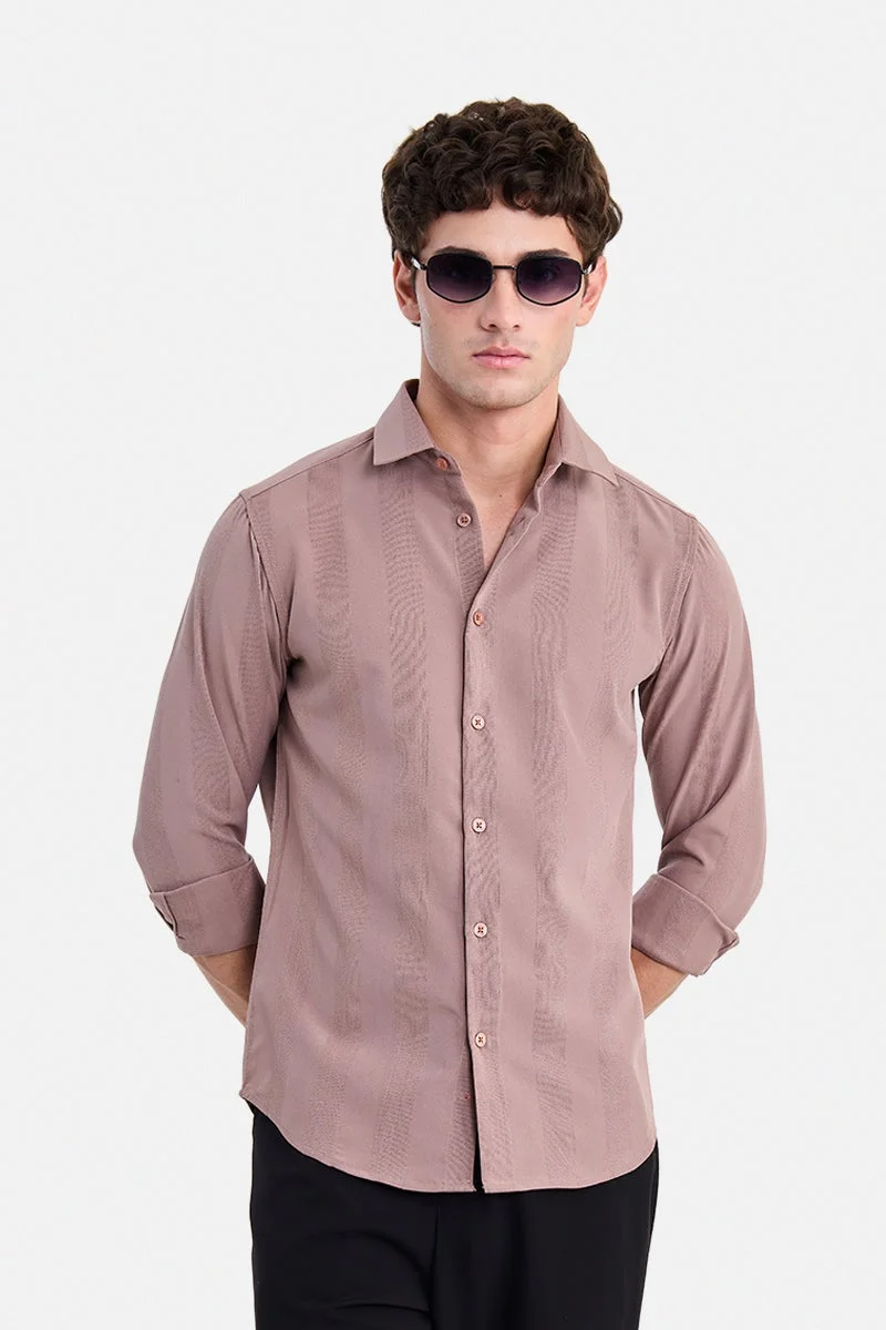 SNITCH Peach Textured Long Sleeve Slim Fit Shirt