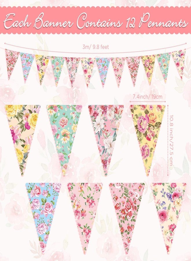Faccito 49 Ft 5 Pcs Tea Floral Party Paper Bunting Decor Outdoor Bunting Banner Outdoor Vintage Bright Floral Paper Wildflower Garland Garden Theme Tea Party Bridal Shower Decorations for Women - Image 2