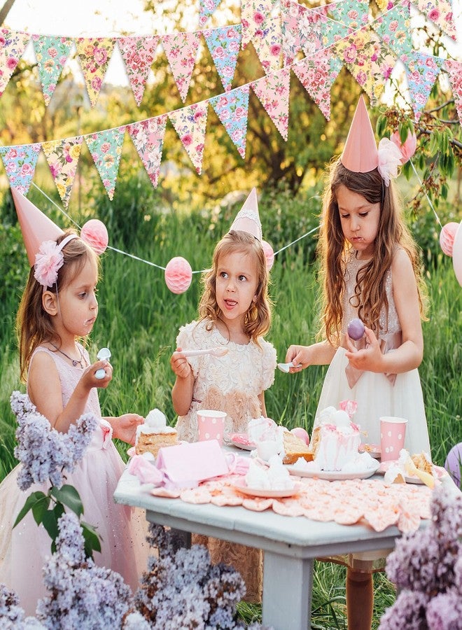 Faccito 49 Ft 5 Pcs Tea Floral Party Paper Bunting Decor Outdoor Bunting Banner Outdoor Vintage Bright Floral Paper Wildflower Garland Garden Theme Tea Party Bridal Shower Decorations for Women - Image 4