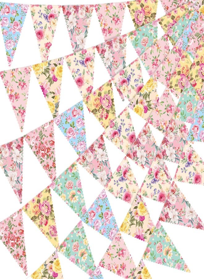 Faccito 49 Ft 5 Pcs Tea Floral Party Paper Bunting Decor Outdoor Bunting Banner Outdoor Vintage Bright Floral Paper Wildflower Garland Garden Theme Tea Party Bridal Shower Decorations for Women - Image 1