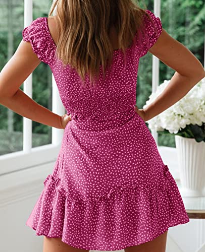 YOBECHO Womens Summer Ruffle Sleeve Sweetheart Neckline Printing Dress Mini Dresses Rose Red - Image 3