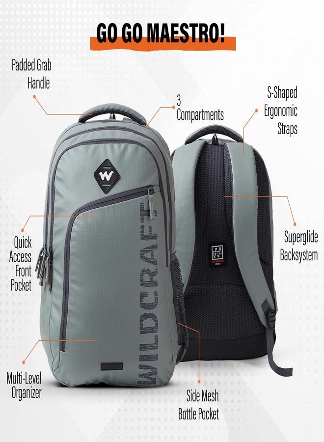 Wildcraft Maestro 30L Laptop Backpack for Travel Gym Office | Unisex Workpack with Rain Cover 15-Inch Laptop Sleeve & Superglide Mesh Back (Grey) - Image 4