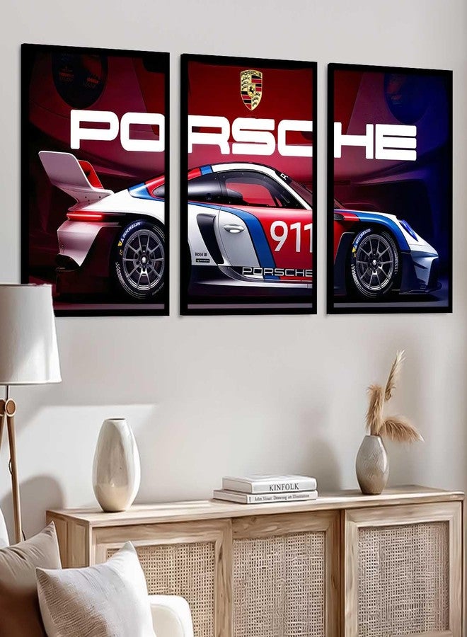 HOTHOUSE Big Porsche Car Framed Posters Gift Items for Boys Room Wall Decoration Bedroom Living Room Office Studio Décor | Car Poster Frame for Wall Décor Set Of 3 Size (13 X 17 inch) - Image 5