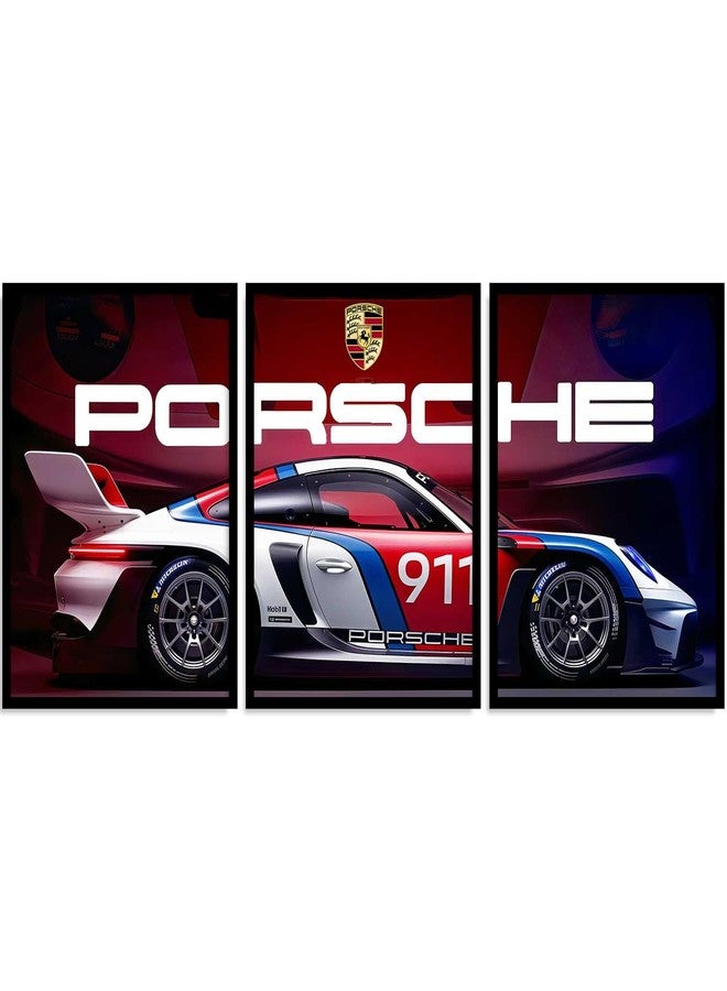 HOTHOUSE Big Porsche Car Framed Posters Gift Items for Boys Room Wall Decoration Bedroom Living Room Office Studio Décor | Car Poster Frame for Wall Décor Set Of 3 Size (13 X 17 inch) - Image 4
