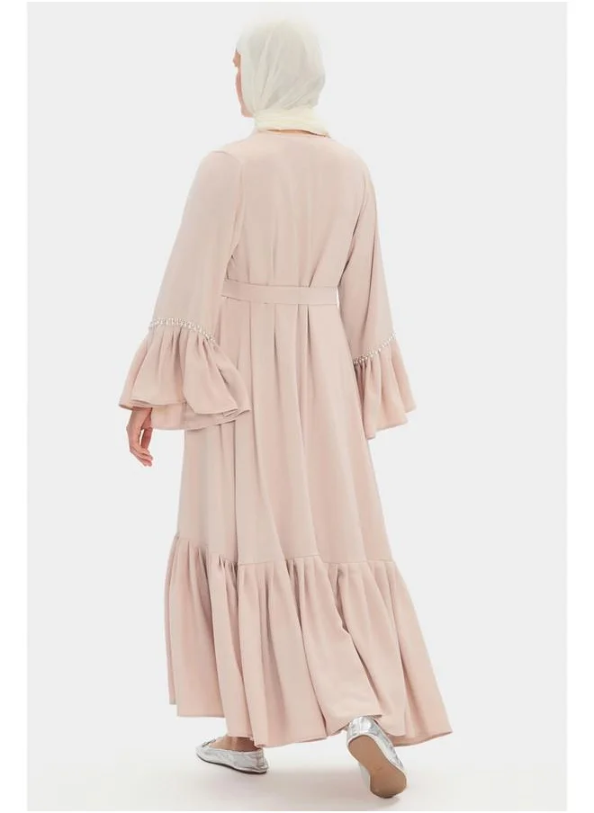 JUNE June Women Ruffle Detailed Stone Abaya Light Beige
