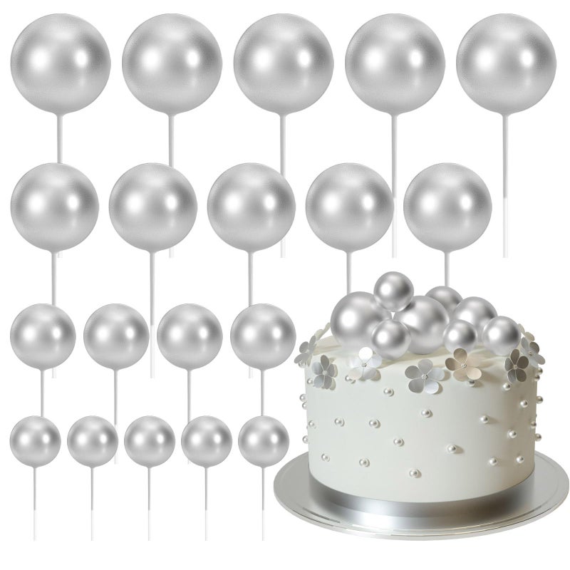 ASTARON 20 Pcs Ball Cake Topper Decorations Mini Balloons Cake Topper Sticks Silver Cake Balls for Graduation Wedding Birthday Cake Decorations - Image 3