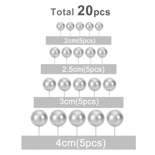 ASTARON 20 Pcs Ball Cake Topper Decorations Mini Balloons Cake Topper Sticks Silver Cake Balls for Graduation Wedding Birthday Cake Decorations - Image 5