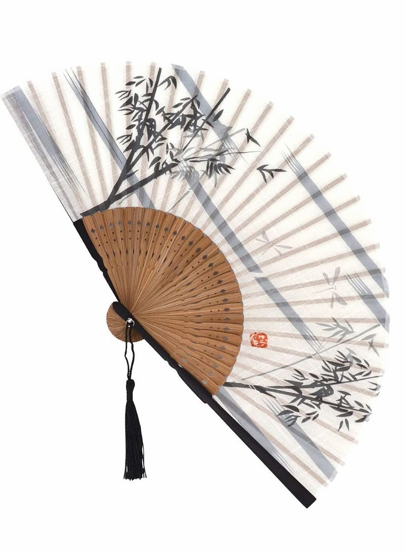 Generic Vintage Bamboo Silk Folding Hand Fan - Portable Handheld Fan for Chinese & Japanese Style, Perfect for Weddings, Parties & Summer Events  - Image 1