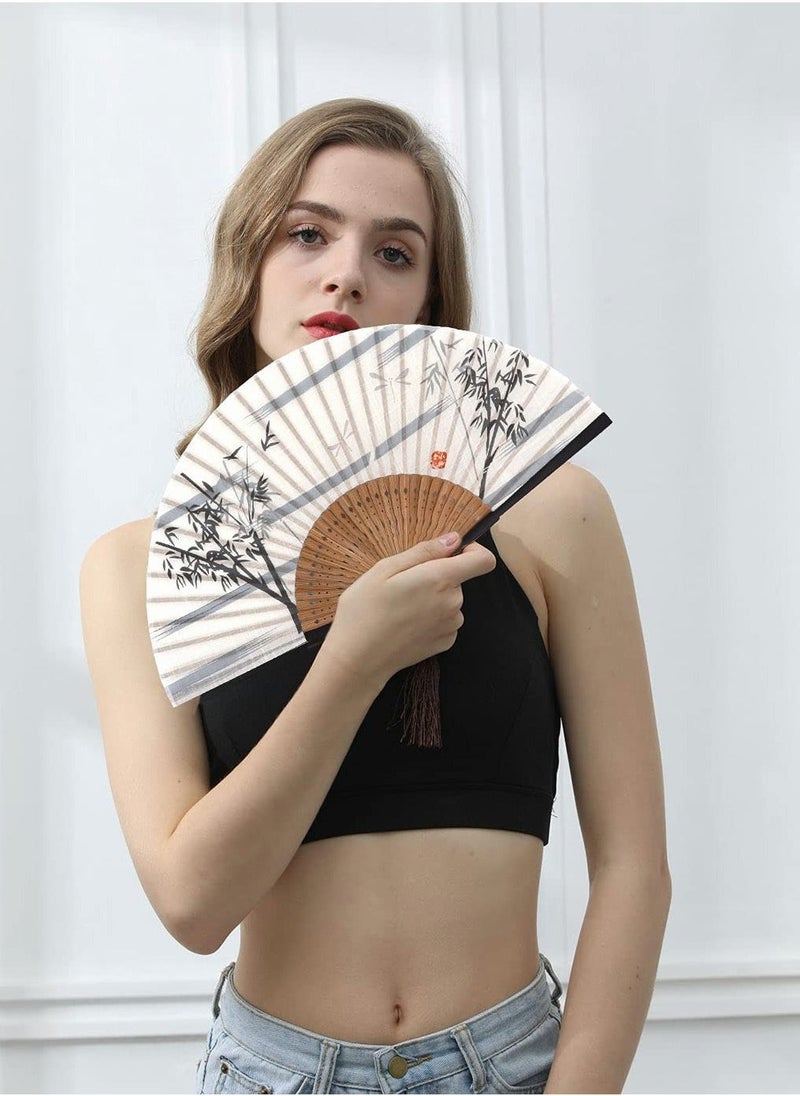 Generic Vintage Bamboo Silk Folding Hand Fan - Portable Handheld Fan for Chinese & Japanese Style, Perfect for Weddings, Parties & Summer Events  - Image 4