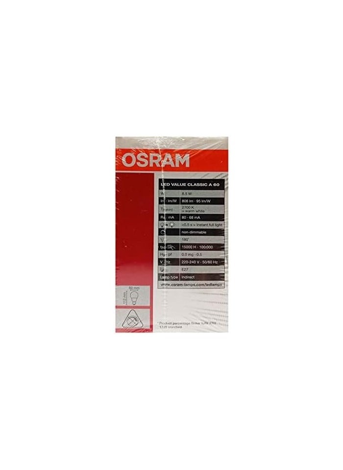 Osram LED Bulb - E27 8.5 W Warm White Light, Infrared, OS-LED-LVC-8W-WW-FS, 2pc Set Promo Pack