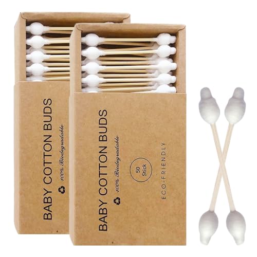 HANNEA® 100-Count Ear Buds Cotton Premium Bamboo Ear Cleaning Buds Multipurpose Double-Tipped Soft Earbuds Cotton Swabs for Baby & Personal Care - Image 1