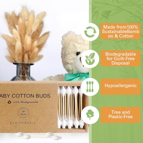 HANNEA® 100-Count Ear Buds Cotton Premium Bamboo Ear Cleaning Buds Multipurpose Double-Tipped Soft Earbuds Cotton Swabs for Baby & Personal Care - Image 3