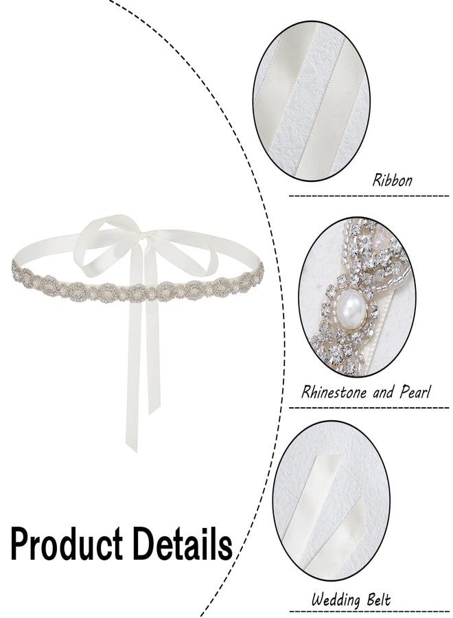 Urieo Pearl Belt for Wedding Dress, Rhinestone Bridal Belt, Crystal Sash Belts for Women - Image 4