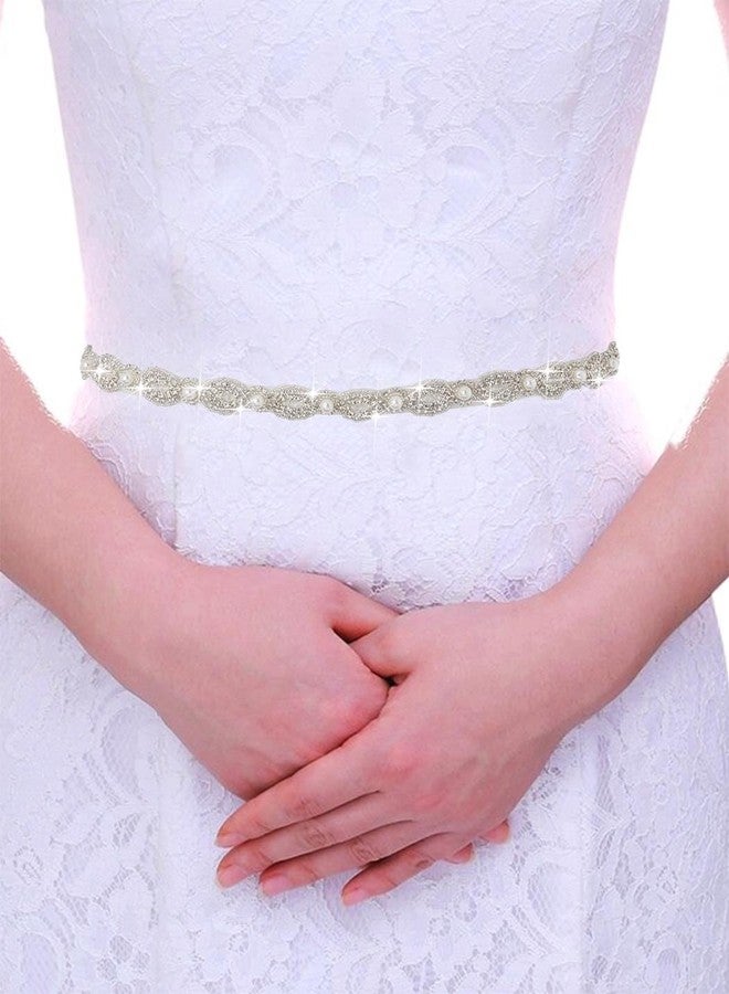 Urieo Pearl Belt for Wedding Dress, Rhinestone Bridal Belt, Crystal Sash Belts for Women - Image 5