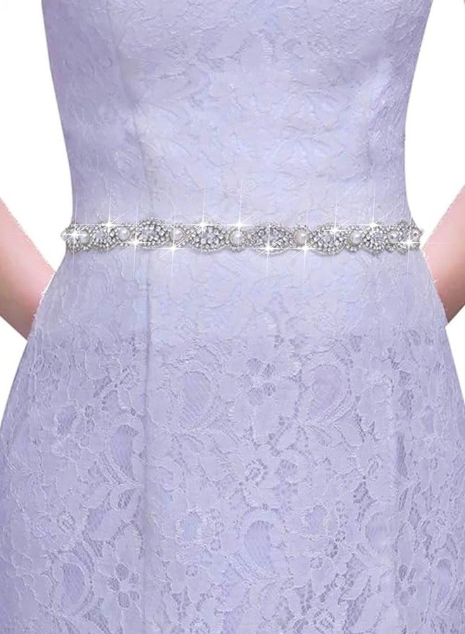 Urieo Pearl Belt for Wedding Dress, Rhinestone Bridal Belt, Crystal Sash Belts for Women - Image 1