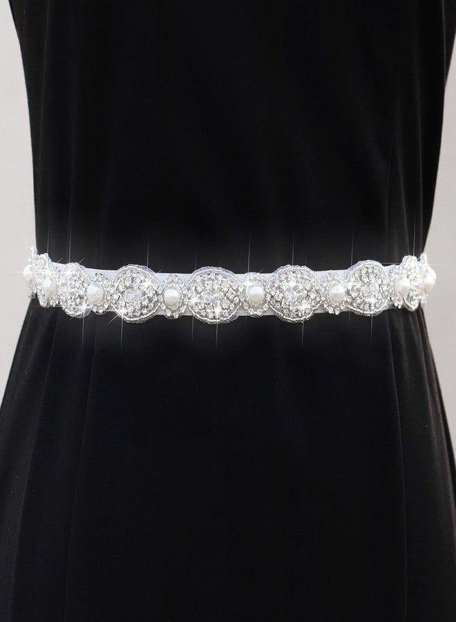 Urieo Pearl Belt for Wedding Dress, Rhinestone Bridal Belt, Crystal Sash Belts for Women - Image 3