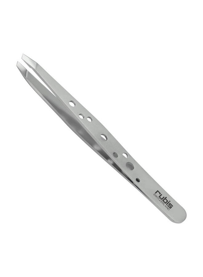 Rubis Hole Pattern Classic Stainless Steel Slanted Tweezers For Precise Eyebrows And Hair Removal The Elegance Collection 1K111 Silver Rubis Switzerland Swiss Made World Renowned Precision - Image 1