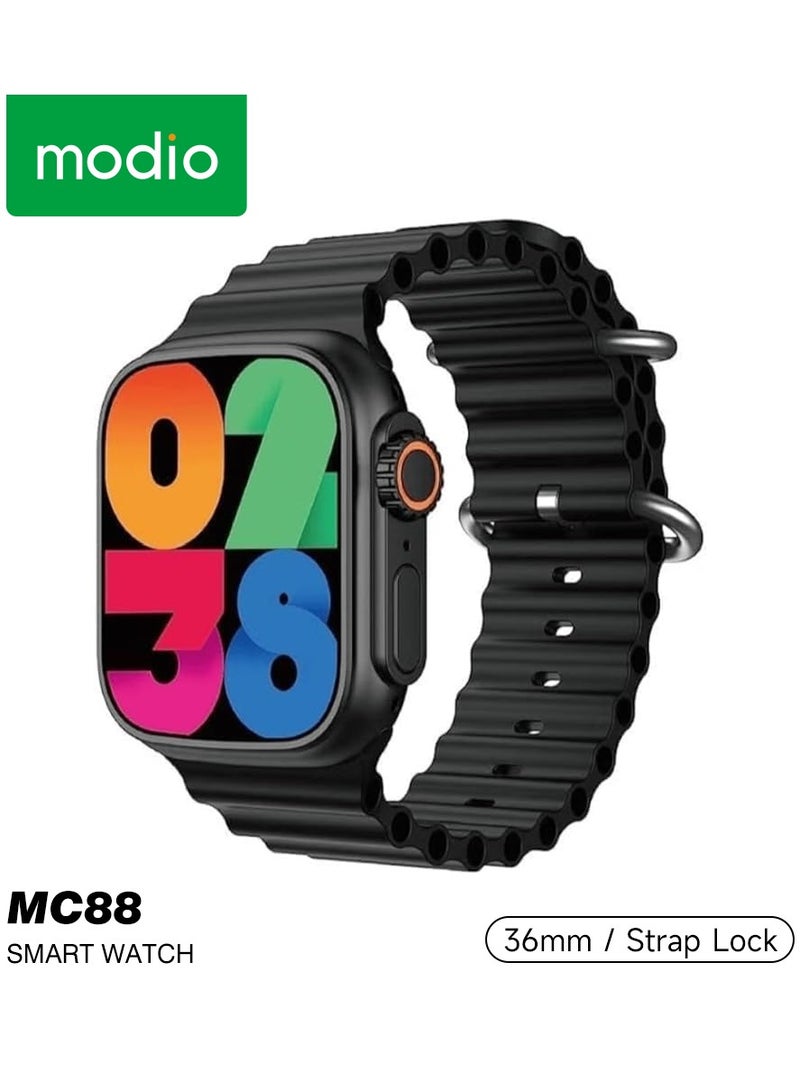 Modio MC88 36mm Smartwatch With 2 Pair Straps and Charging Cable Designed for Ladies and Girls Black - Image 1