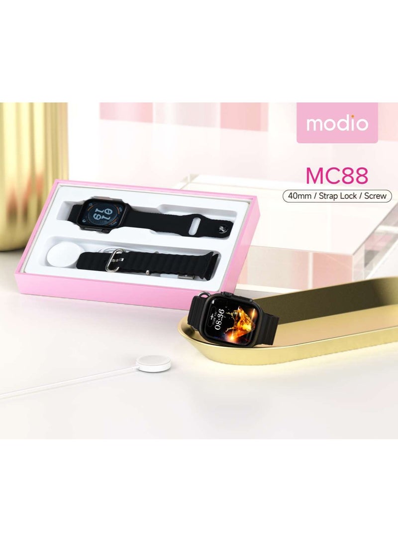 Modio MC88 36mm Smartwatch With 2 Pair Straps and Charging Cable Designed for Ladies and Girls Black - Image 2