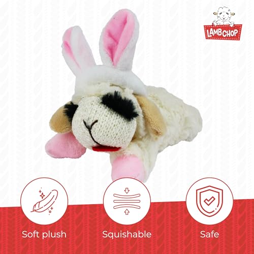 Multipet Lamb Chop Dog Plush Toy w/Easter Bunny Ears - Squeaky Toy for All Dogs - Extra Soft Plush - Stuffed Animal for Cuddling & Playing (6”, Cream/Pink) - Image 3