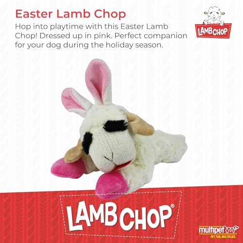 Multipet Lamb Chop Dog Plush Toy w/Easter Bunny Ears - Squeaky Toy for All Dogs - Extra Soft Plush - Stuffed Animal for Cuddling & Playing (6”, Cream/Pink) - Image 2