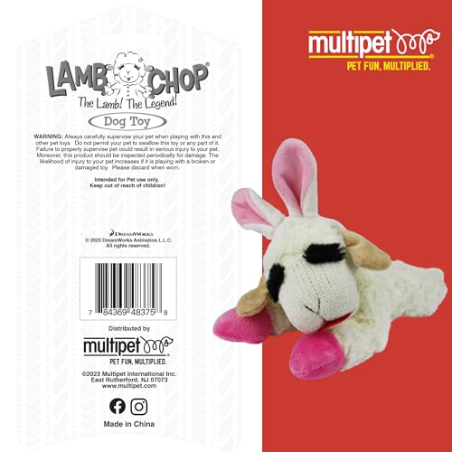 Multipet Lamb Chop Dog Plush Toy w/Easter Bunny Ears - Squeaky Toy for All Dogs - Extra Soft Plush - Stuffed Animal for Cuddling & Playing (6”, Cream/Pink) - Image 5