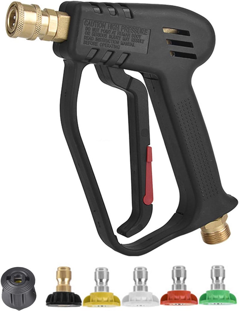 Eacam High Pressure Washer Gun, 4000 PSI Max Short Pressure Washer Gun Car Cleaning Tool with 5 Color Quick Connect Nozzles M22 Hose Connector - Image 1