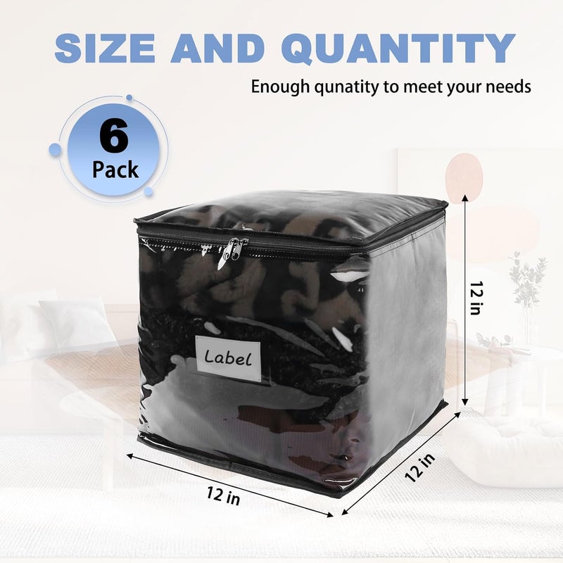 Heonay Clear Zippered Storage Bags Plastic Sweater Storage Bags with Zipper 6 Packs Clothing Organizer for Blankets Linen Sweater Bed Sheet Quilt Clothes Pillow (12 x 12 x 12 Inch, Black) - Image 2
