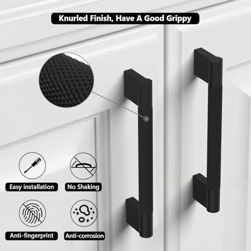 Coinkoly 10 Pack 33496mm Matte Black Cabinet Handles Kitchen Cabinet Pulls Black Knurled Cabinet Hardware Drawer Pulls for Cupboard - Image 3