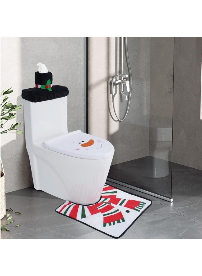 NAKXUS 3 Piece Christmas Toilet Seat Cover Tissue Box Cover Tank Lid Cover and Rug Set Merry Christmas Decorations Cute Holiday Decor for Home and Party Supplies - Image 4