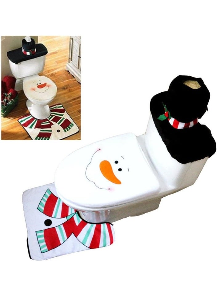 NAKXUS 3 Piece Christmas Toilet Seat Cover Tissue Box Cover Tank Lid Cover and Rug Set Merry Christmas Decorations Cute Holiday Decor for Home and Party Supplies - Image 5