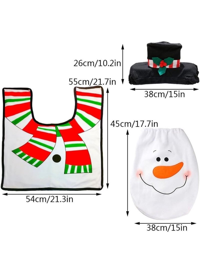 NAKXUS 3 Piece Christmas Toilet Seat Cover Tissue Box Cover Tank Lid Cover and Rug Set Merry Christmas Decorations Cute Holiday Decor for Home and Party Supplies - Image 3