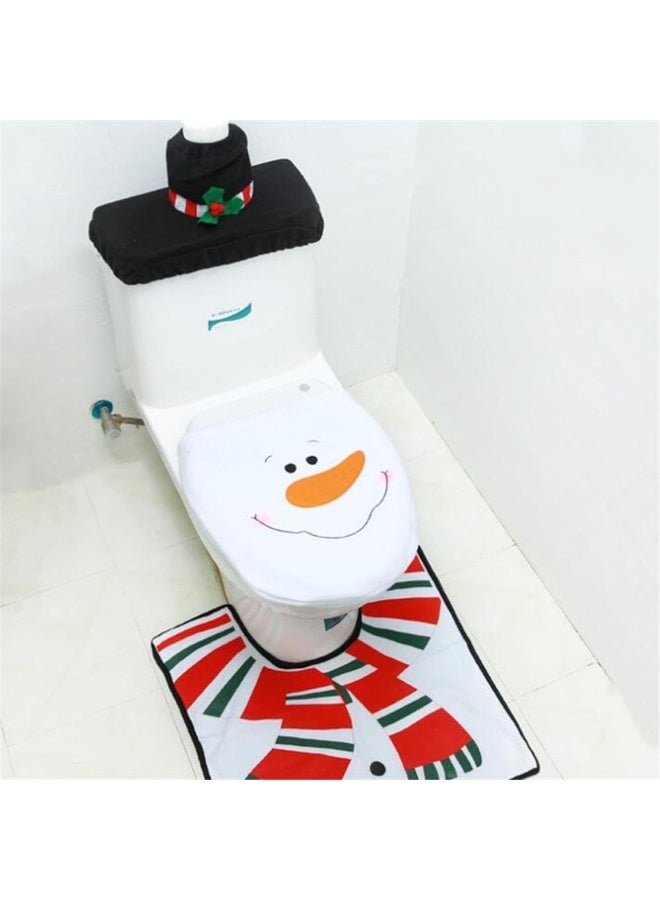 NAKXUS 3 Piece Christmas Toilet Seat Cover Tissue Box Cover Tank Lid Cover and Rug Set Merry Christmas Decorations Cute Holiday Decor for Home and Party Supplies - Image 1