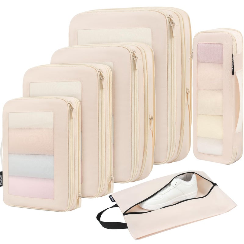 BAGAIL 4 Set6 Set8 Set Compression Packing Cubes Travel Accessories Expandable Packing Organizers Cloth Pattern 4Navy